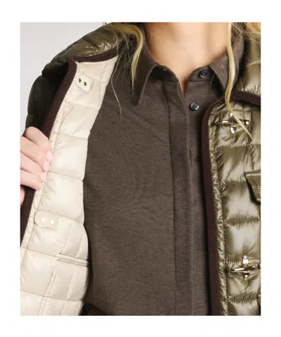 Fay Quilted Green Jacket With Structured Collar In Green
