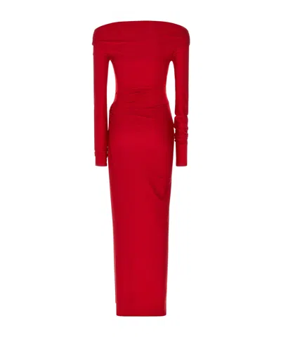 The Andamane Off-the-shoulder Long Sleeve Fitted Jumpsuit In Red