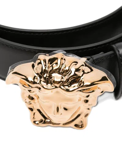 Versace Adjustable Belt Gold-tone Buckle In Black
