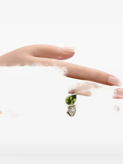 Pre-owned Lb Exclusive 18k White Gold Diamond Peridot Bypass Ring In Silver