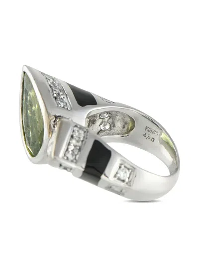 Pre-owned Lb Exclusive 18k White Gold Diamond Peridot Bypass Ring In Silver