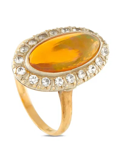 Pre-owned Lb Exclusive 18k Yellow Gold Diamond Fire Opal Ring