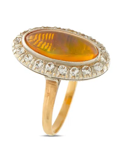 Pre-owned Lb Exclusive 18k Yellow Gold Diamond Fire Opal Ring