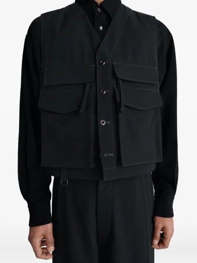 Lemaire Black Wool Vest In Black