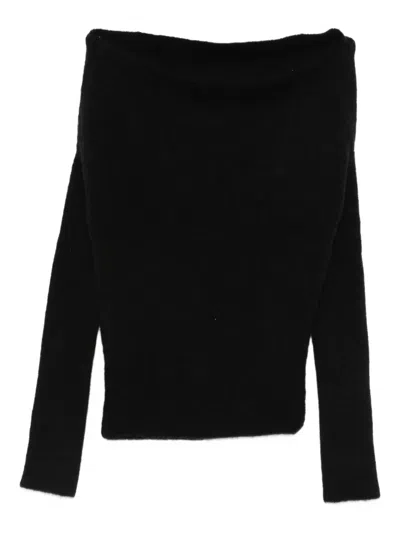Rick Owens Long Sleeve Off Shoulder Knit Top In Black