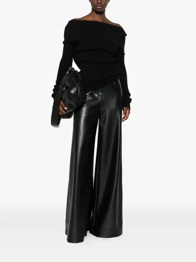 Rick Owens Long Sleeve Off Shoulder Knit Top In Black