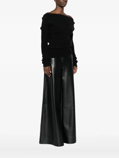 Rick Owens Long Sleeve Off Shoulder Knit Top In Black