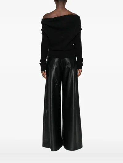 Rick Owens Long Sleeve Off Shoulder Knit Top In Black