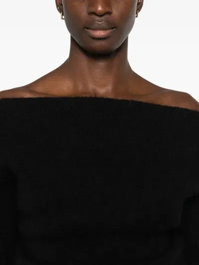 Rick Owens Long Sleeve Off Shoulder Knit Top In Black