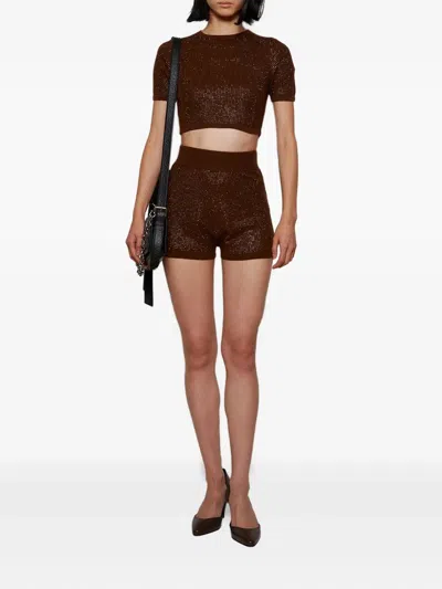 David Koma Rhinestone-embellished Shorts In Brown