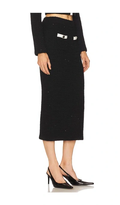 Self-portrait Midi Skirt With Jewel Buttons And Pockets In Black