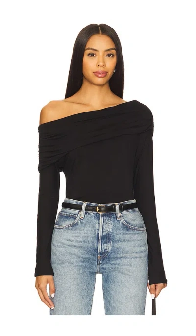 Lna Giselle Drop Shoulder Long Sleeve Top In Black