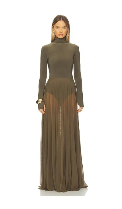 Norma Kamali X Revolve Long Sleeve Turtleneck Flared Gown In Multi