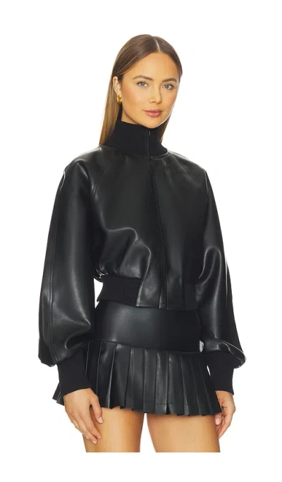 Norma Kamali Oversized Long Sleeve Synthetic Leather Jacket In Black