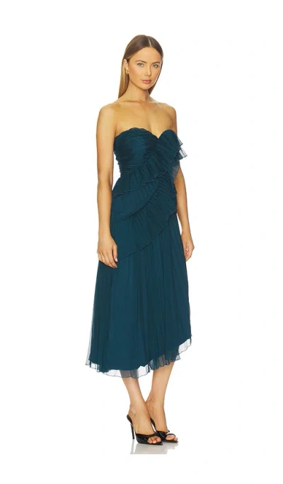 Amur Caitlyn Strapless Midi Dress In Blue