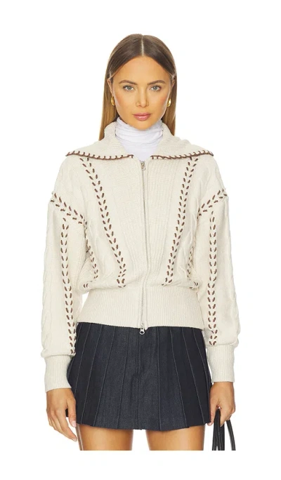 Rails Lune Whipstitch Detail Cotton Blend Bomber Sweater In Neutral