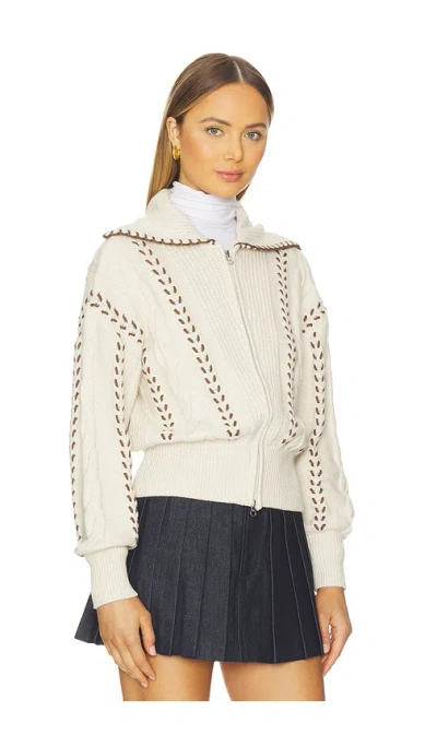 Rails Lune Whipstitch Detail Cotton Blend Bomber Sweater In Neutral