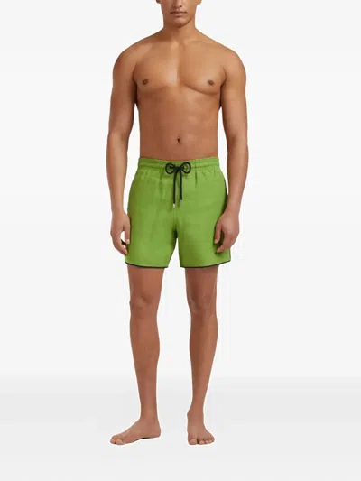Vilebrequin Drawstring Piped Linen Swim Shorts In Green