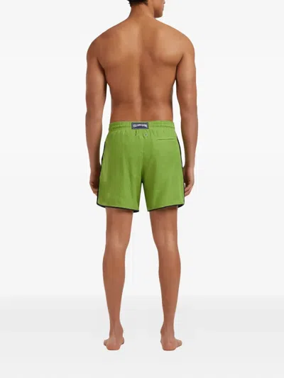 Vilebrequin Drawstring Piped Linen Swim Shorts In Green