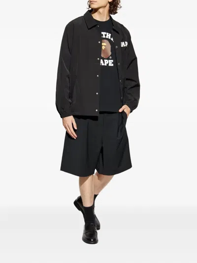 A Bathing Ape Mens Black Bape College Graphic-print Cotton-jersey T-shirt In Black