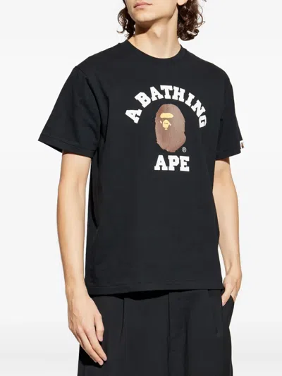 A Bathing Ape Mens Black Bape College Graphic-print Cotton-jersey T-shirt In Black