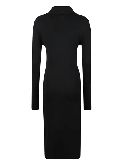 Jil Sander Buttoned Collared Dresse In Black