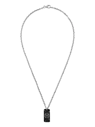 Philipp Plein Plein Tag Cable Chain Necklace In Metallic