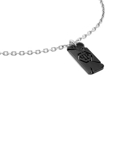 Philipp Plein Plein Tag Cable Chain Necklace In Metallic