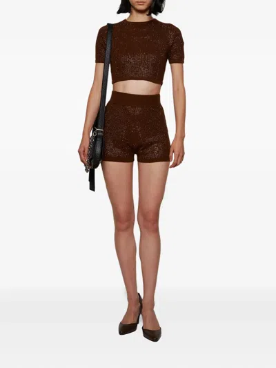 David Koma Rhinestone Embroidered Crop Top In Brown