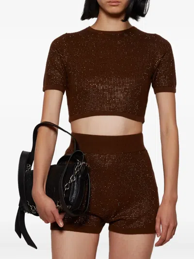 David Koma Rhinestone Embroidered Crop Top In Brown