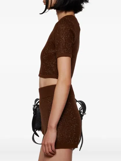 David Koma Rhinestone Embroidered Crop Top In Brown