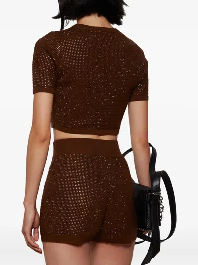 David Koma Rhinestone Embroidered Crop Top In Brown