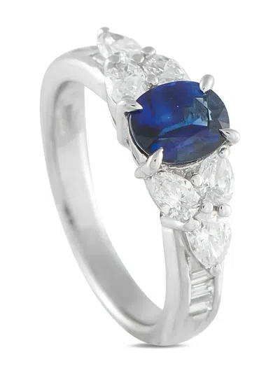 Pre-owned Lb Exclusive Platinum Diamond Sapphire Ring In Silver
