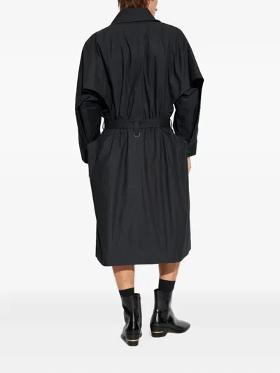 Issey Miyake Cavity Belted Buttoned Coat In Black
