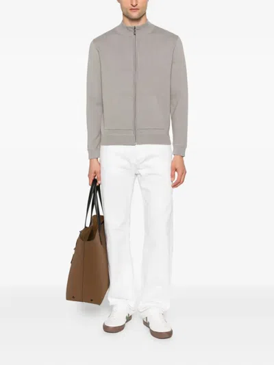 Antony Morato Fine-ribbed Zip-up Jacket In Neutral