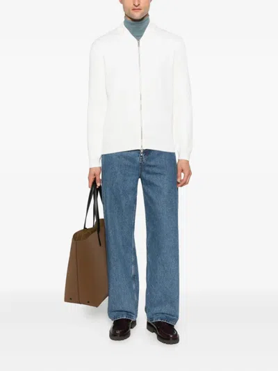 Antony Morato Zip-up Ribbed Cardigan In White