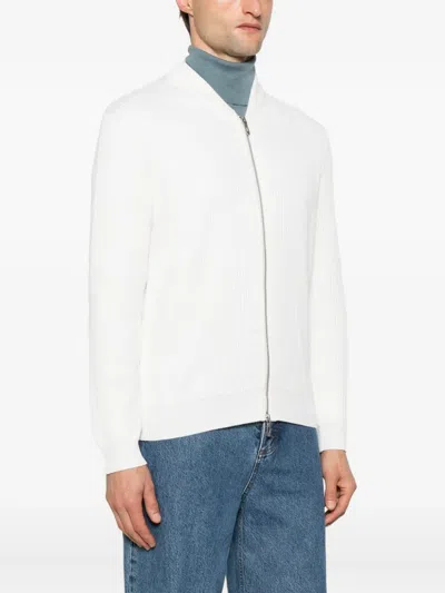 Antony Morato Zip-up Ribbed Cardigan In White