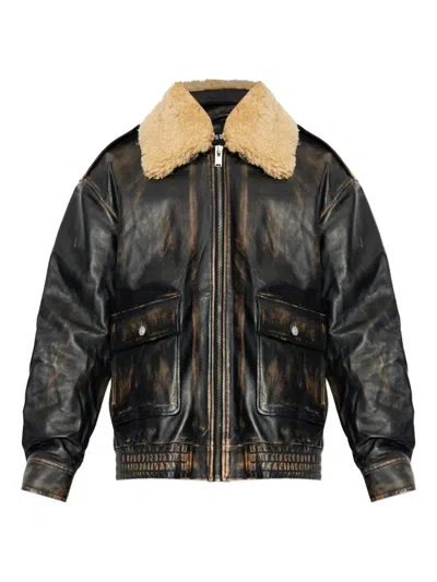 Misbhv Shearling-collar Pocket Jacket In Black
