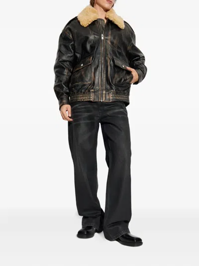 Misbhv Shearling-collar Pocket Jacket In Black