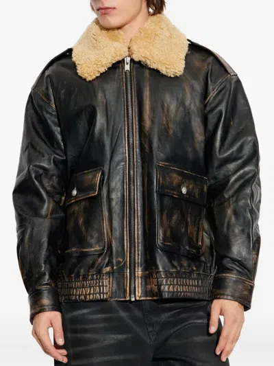 Misbhv Shearling-collar Pocket Jacket In Black