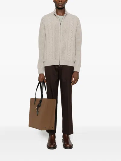 Tagliatore Zip-up Cable-knit Cardigan In Neutral