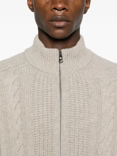 Tagliatore Zip-up Cable-knit Cardigan In Neutral