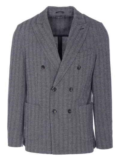 Circolo 1901 Double-breasted Chevron Jacket Pockets In Gray