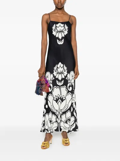Farm Rio Floral Arabesque Maxi Slipdress In Black