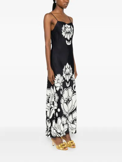 Farm Rio Floral Arabesque Maxi Slipdress In Black