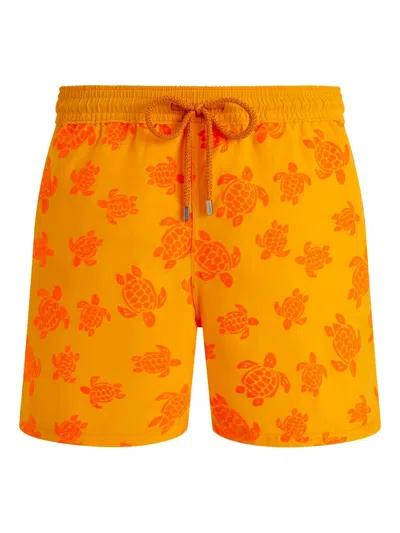Vilebrequin Turtle-print Drawstring Swim Shorts In Orange
