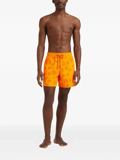 Vilebrequin Turtle-print Drawstring Swim Shorts In Orange