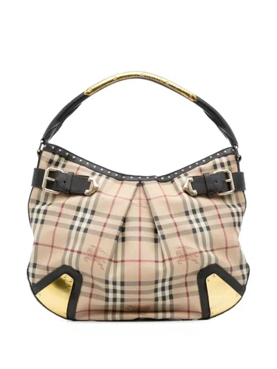 Pre-owned Burberry 2000-2017 Haymarket Check Coated Canvas Hobo Bag In Brown