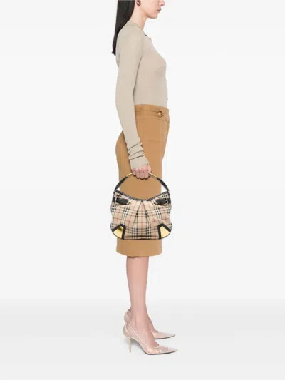 Pre-owned Burberry 2000-2017 Haymarket Check Coated Canvas Hobo Bag In Brown