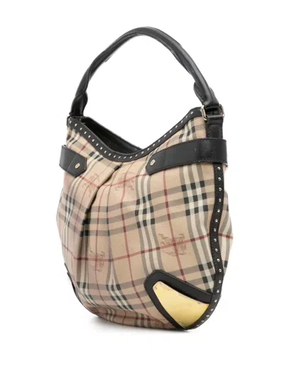 Pre-owned Burberry 2000-2017 Haymarket Check Coated Canvas Hobo Bag In Brown